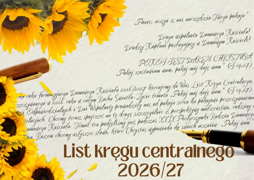 List kręgu centralnego 2026/27 – Panie, uczyń z nas narzędzia Twego pokoju